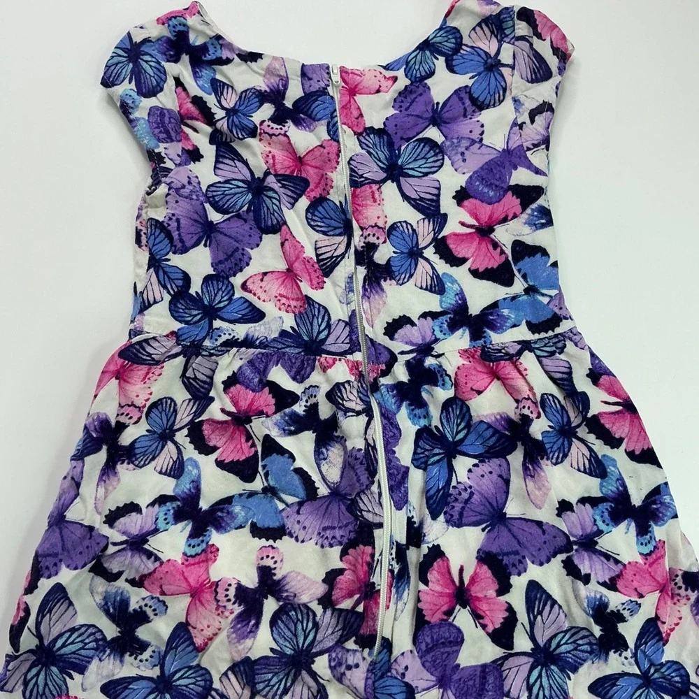 The Children's Place White Purple Butterfly Dress Kids Size 6 Ruffle Cap Sleeve